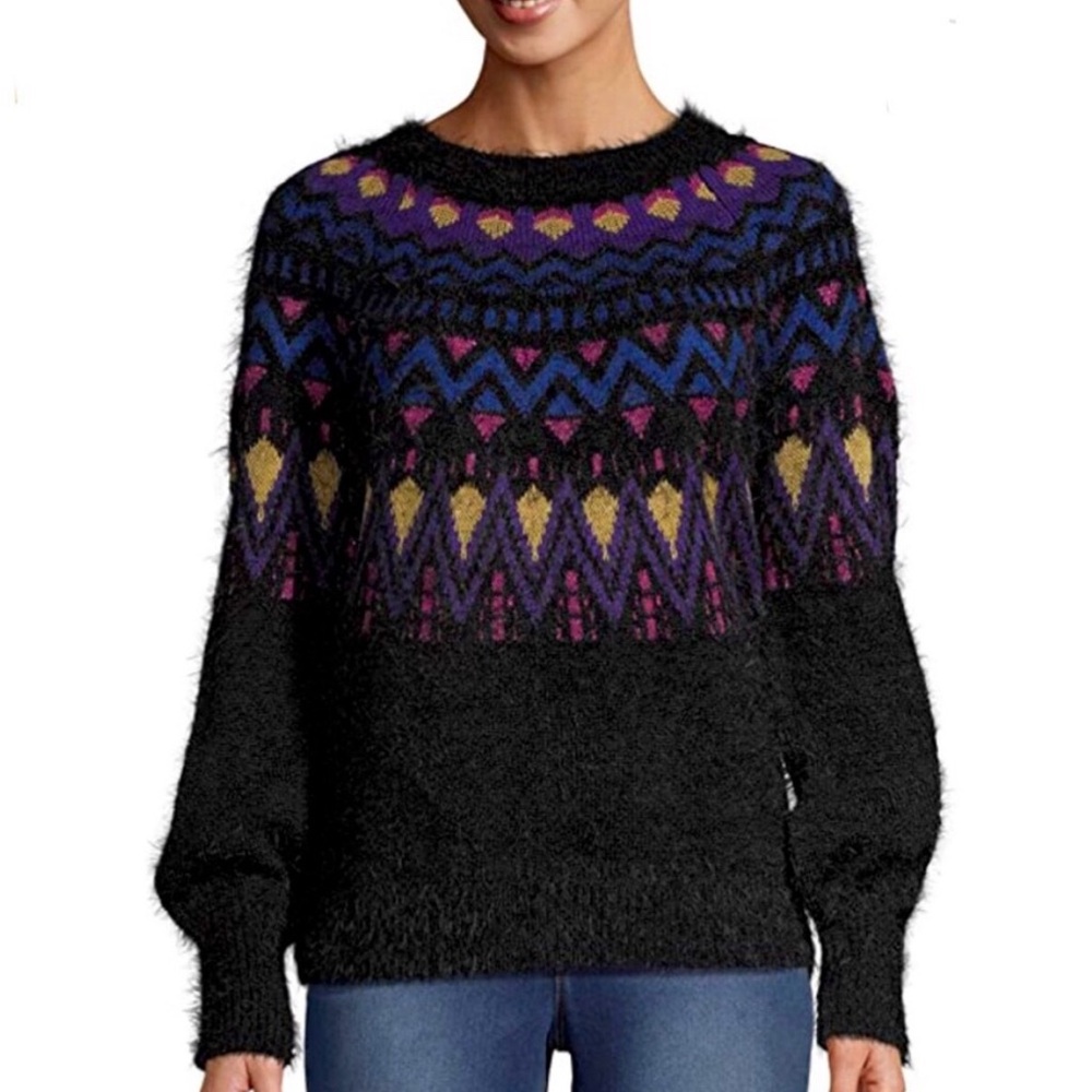 Time and Tru NWOT Fair Isle Fuzzy Sweater Size Large (12-14)